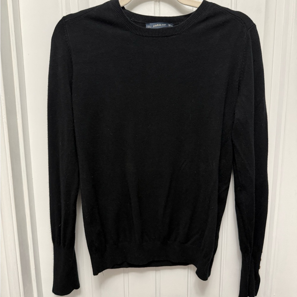 Zara Knit Classic Black Crewneck Sweater Womens size Large (18-9)